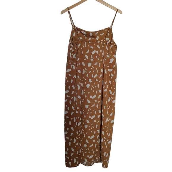 New Old Navy Dress Brown Cream Print Cowl Neck Satin Midi Slip Sleeveless Si… - Picture 5 of 11